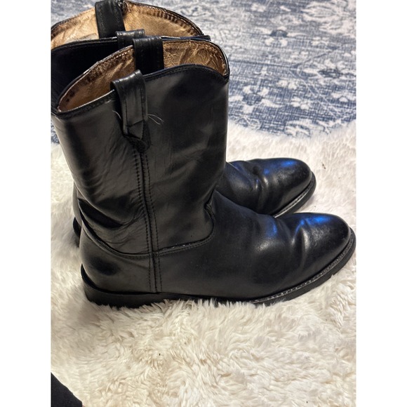 AZTEC Western‎ Ankle Boots Black Leather Pull On Round Toe Made in USA - Picture 5 of 9